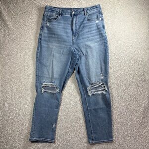 American Eagle Stretch Curvy Mom Jean Women Size 14 Regular Distressed Blue Jean